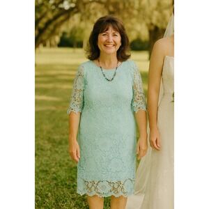 Lace Dress Aqua Blue Floral‎ Occasion Party Cocktail Dress Plus Necklace